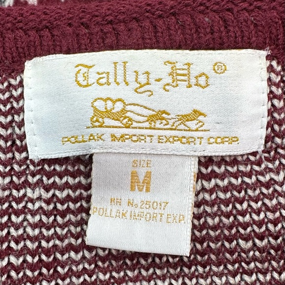 TALLY HO Vintage Burgundy & Olive Fair Isle Button Front Cardigan - Picture 8 of 9